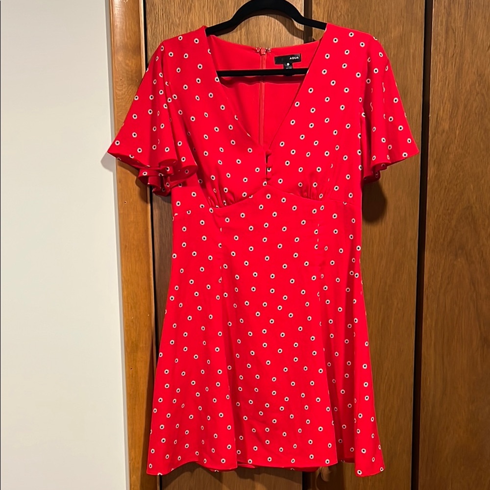 Red Polka Flower Print Dress